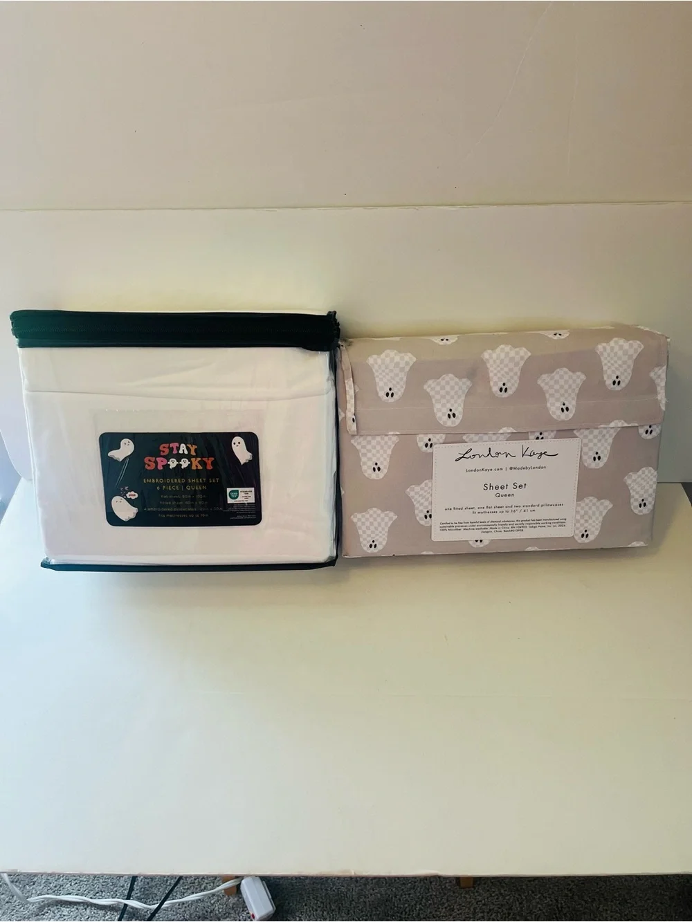 Stay Spooky & London Kaye Halloween Lot of 2 Queen Size Ghost Sheet Sets